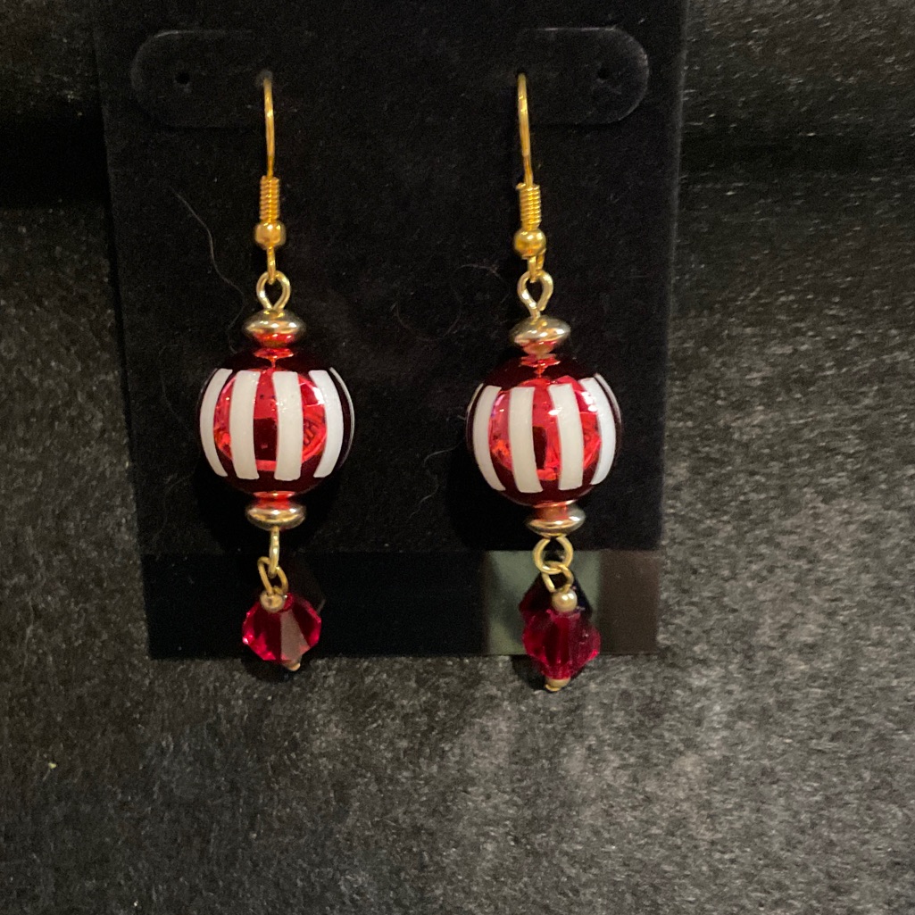 Chic Red And Gold Striped Earrings